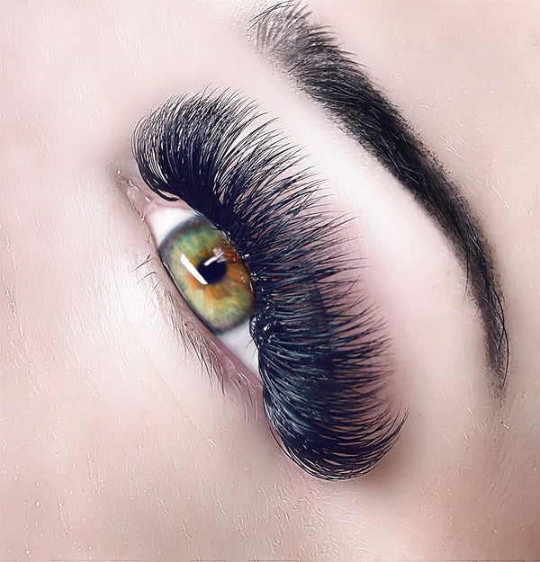 lash extensions on natural lashes eye closeup picture