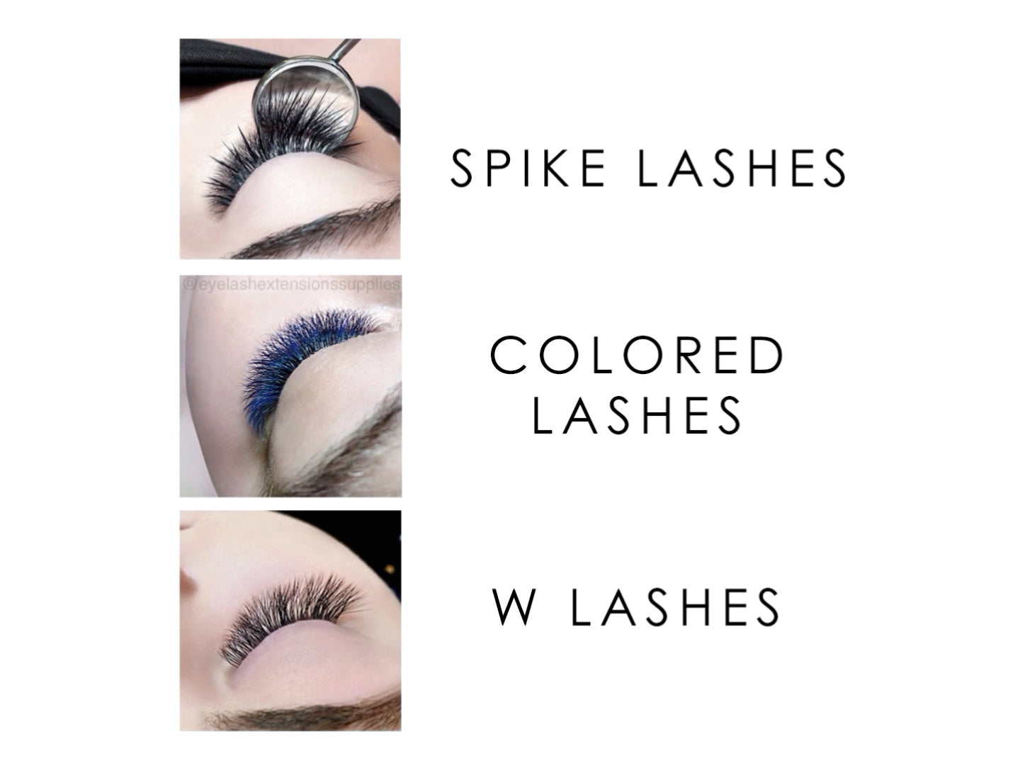 Lash chart explaining the difference between lash extension types to