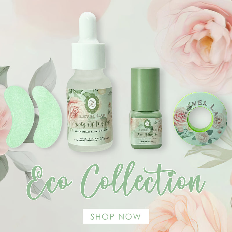 eco lash adhesive, eco lash collection, apple of my eye bonder, lash bonder, super bonder, eco lash extension adhesive, lash adhesive, lash extension supplies, under eye gel pads, gel pads, green matcha tape, green lash tape, lash extension supplies, lash tools