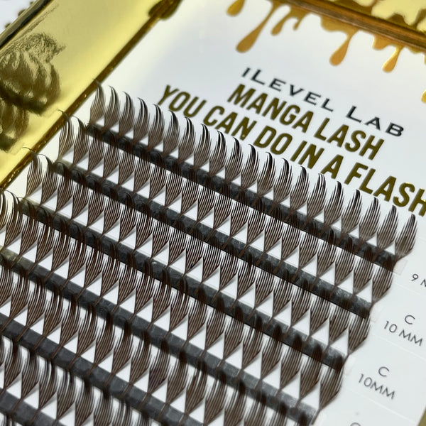 brown manga lash extensions, brown anime lash extensions, brown manga volume fans, spiked brown lash extensions, manga lash extensions brown color, anime lash extensions brown