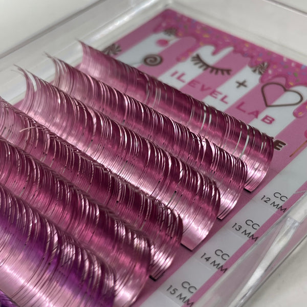 Tinsel lashes, holographic lashes, pink tinsel lashes, purple tinsel lashes, sparkly lashes, glittery lashes, shiny lashes, colorful lashes, vibrant tinsel lashes, pink lash trays, purple lash trays, festival lash extensions, new lash trends, lash supplies, lash products