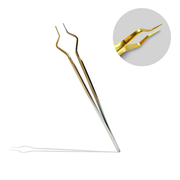lash extension isolation tweezers, slim angled lash tweezers, professional lash tools, flat finish tweezers, lightweight lash tweezer, precision isolation lash tweezers