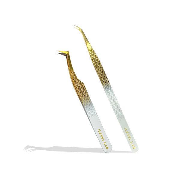 fiber tip lash extension tweezers, 45 degree boot lash tweezer, volume lash tweezers, volume fan pick up tweezers, diamond grip lash tweezers, lash extension tweezer set