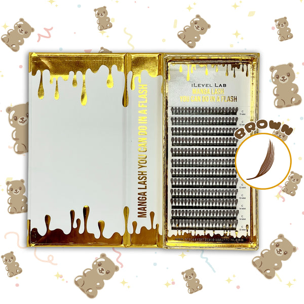 brown manga lash extensions, brown anime lash extensions, brown manga volume fans, spiked brown lash extensions, manga lash extensions brown color, anime lash extensions brown