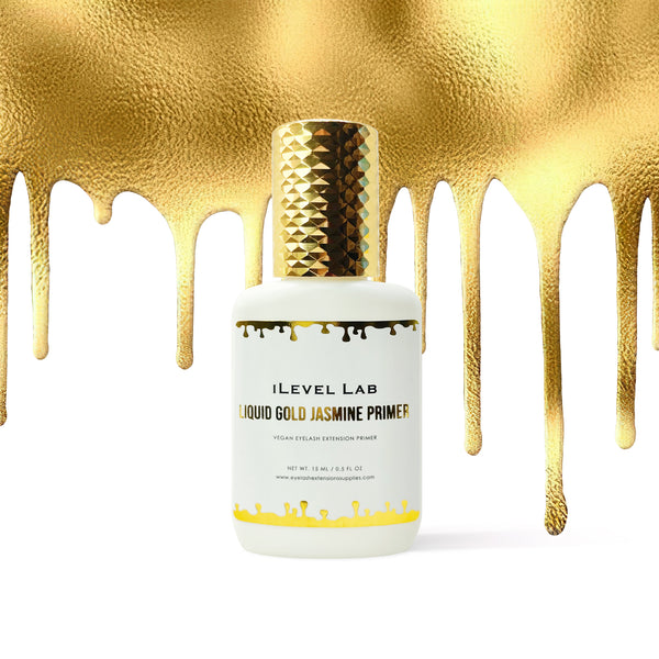 alt="Lash primer for lash extensions with jasmine scent in 15 ml bottle with gold cap for professional lash artists"