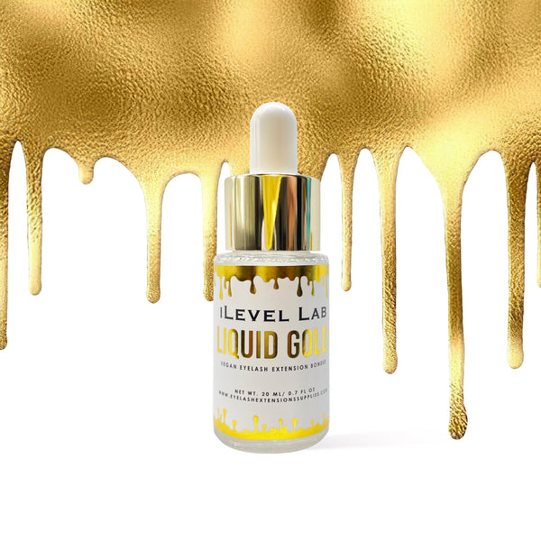 alt="Lash bonder for lash extensions in clear bottle with gold cap for professional lash artists"