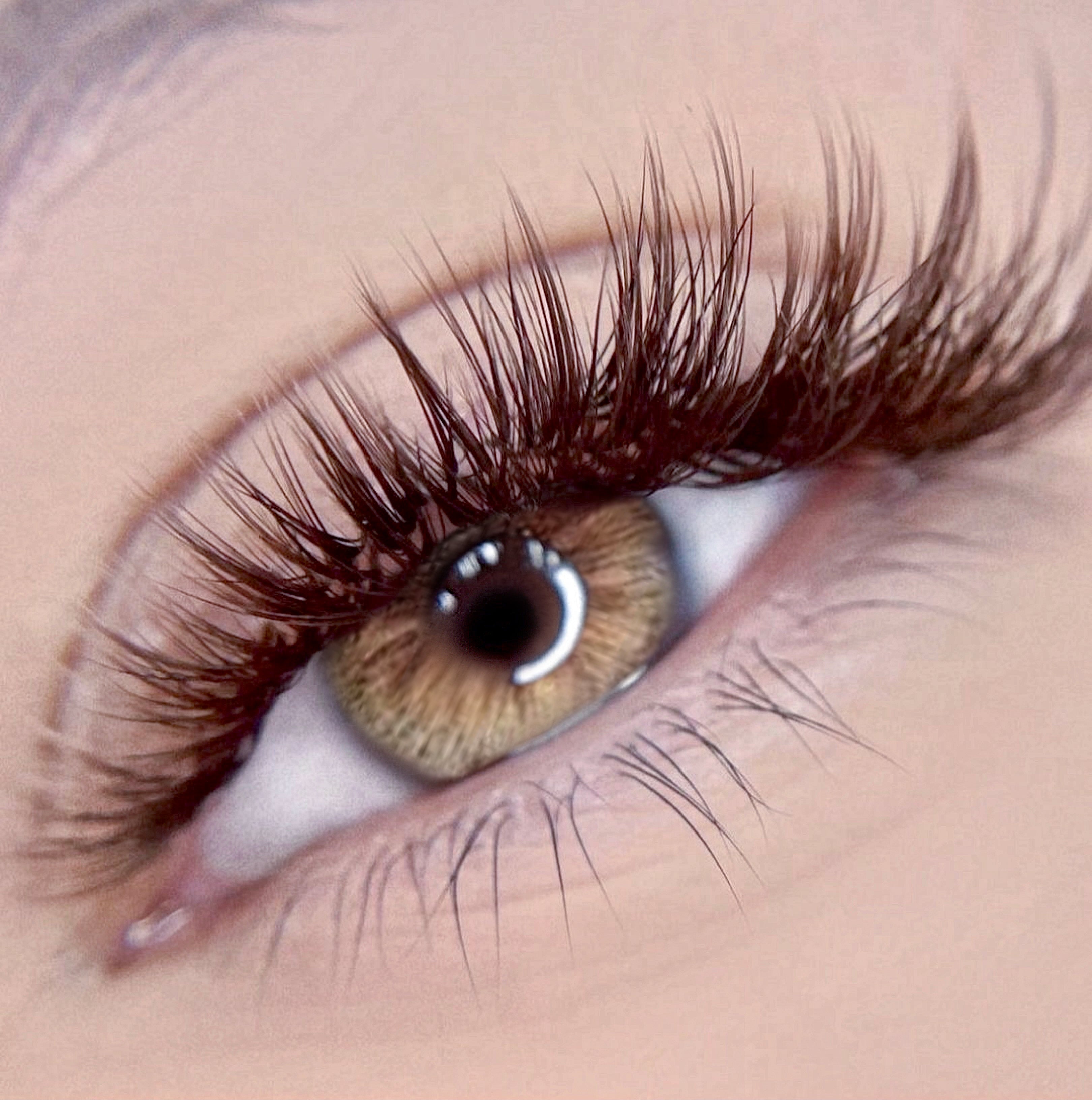 Brown colored eyelash extensions seamlessly merge with your natural lashes, introducing depth and achieving a harmonious, natural look.